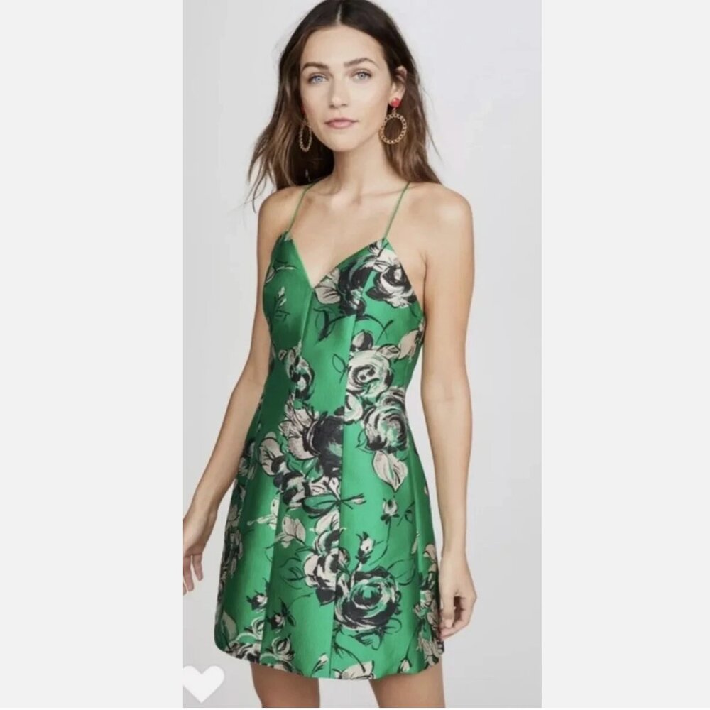 Alice + Olivia Tayla Mini Dress Kelly Green Floral Womens 4